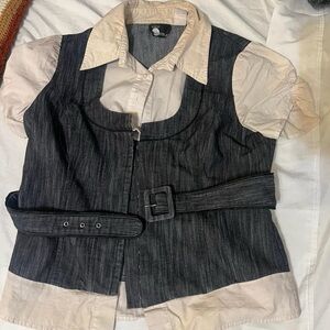 Stylish Gray Women's Vested Blouse with Belt